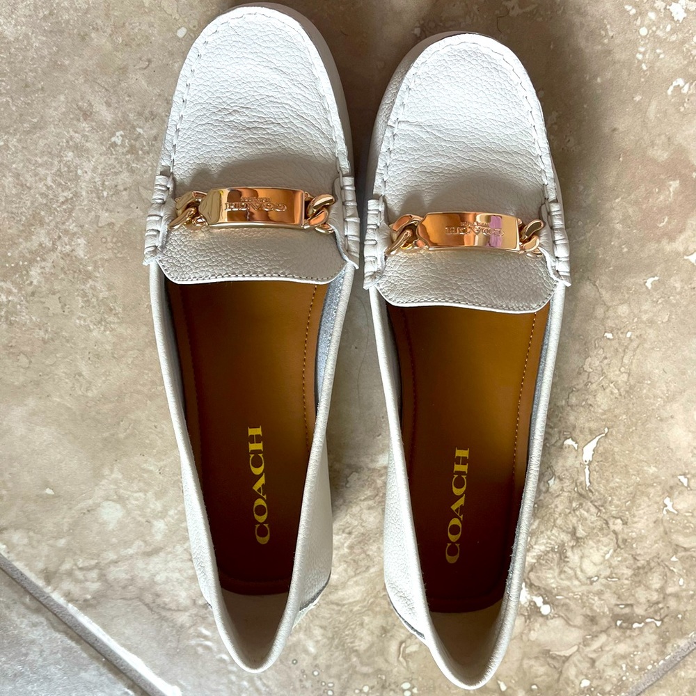 COACH 'Olive' Cream leather driving loafer